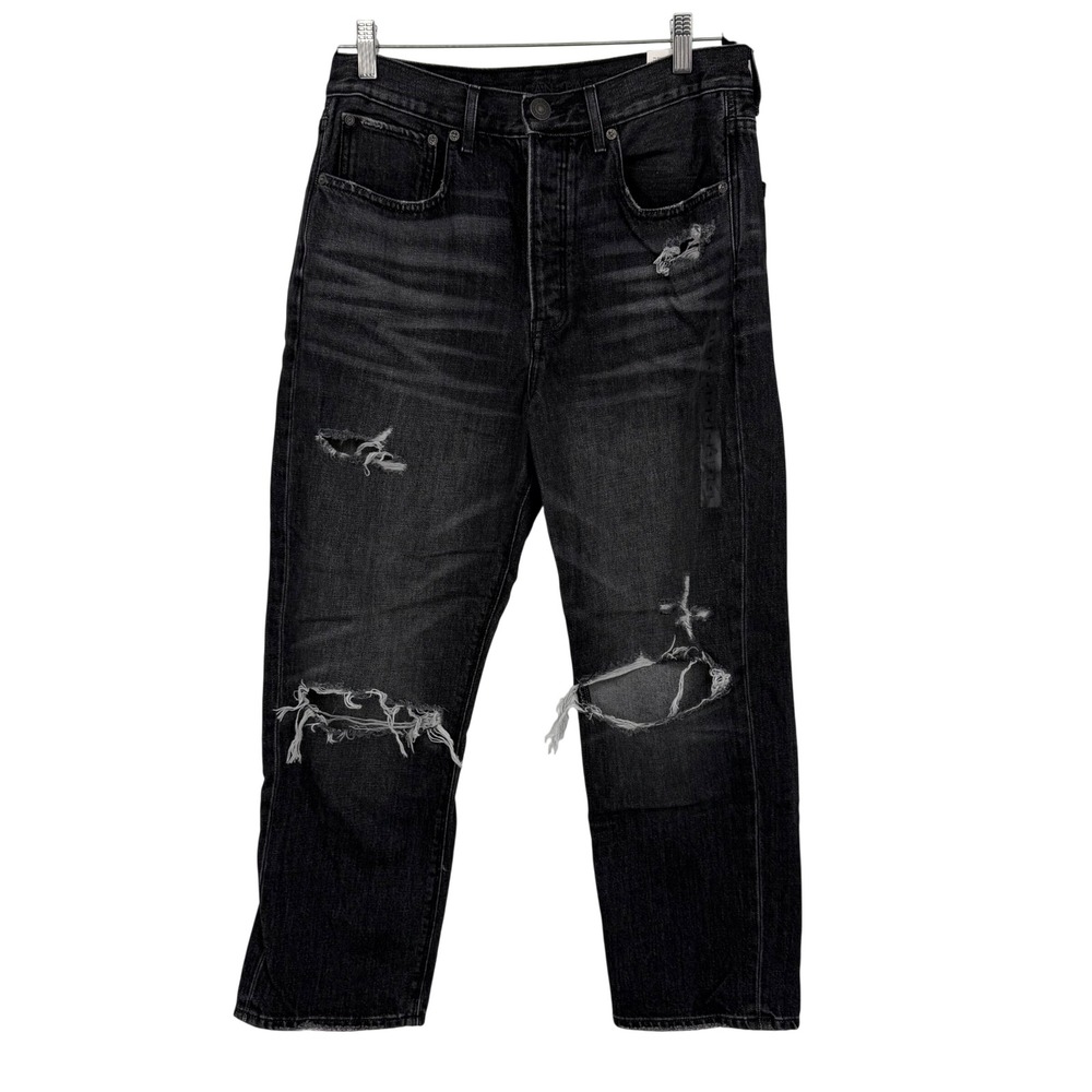 American Eagle 90s Boyfriend Jeans Rocker Black High Rise Distressed 6 Short 28W